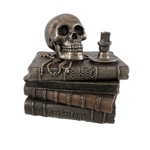 Bronze Wizard`s Study Books and Skull Trinket Stash Box